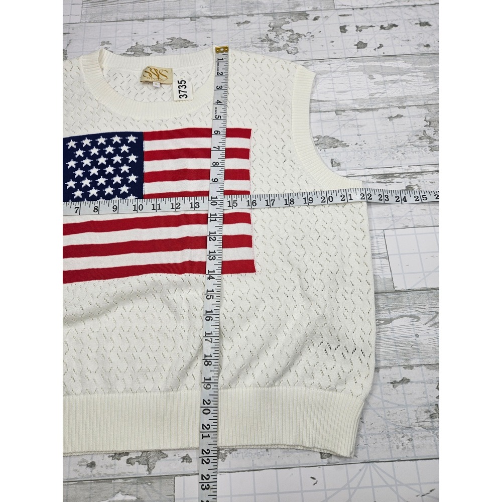 SSYS The Label American Flag Pointelle Sweater Vest White XL Patriotic Cotton - Picture 4 of 6